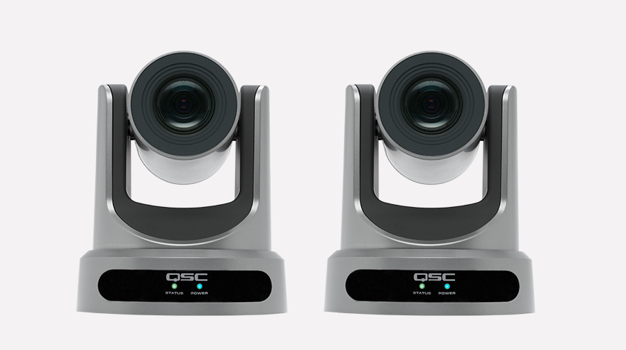 두 대의 Q-SYS PTZ-IP 시리즈 PTZ 카메라 전면도