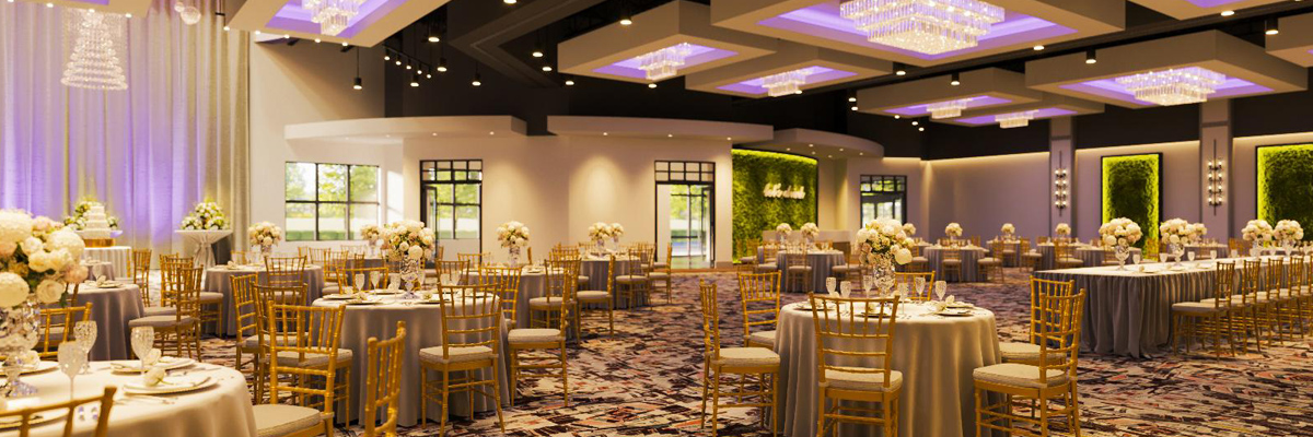 가지런히 세팅된 테이블로 가득 찬 아스트로 셀러브레이션 이벤트 장소