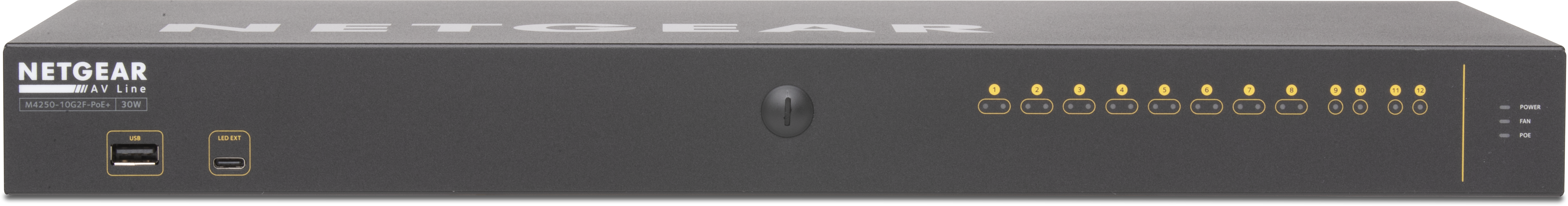 Q-SYS NS10-125+ 네트워크 스위치(전면)