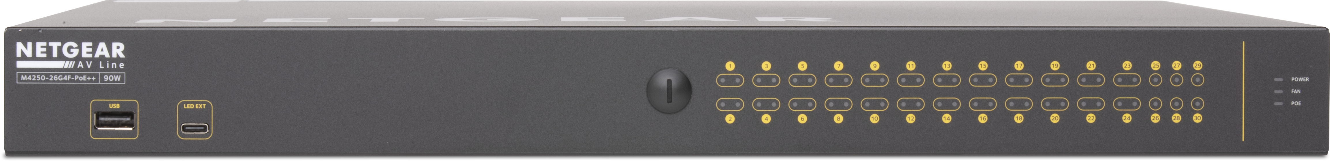 Q-SYS NS26-1440++ 네트워크 스위치(전면)