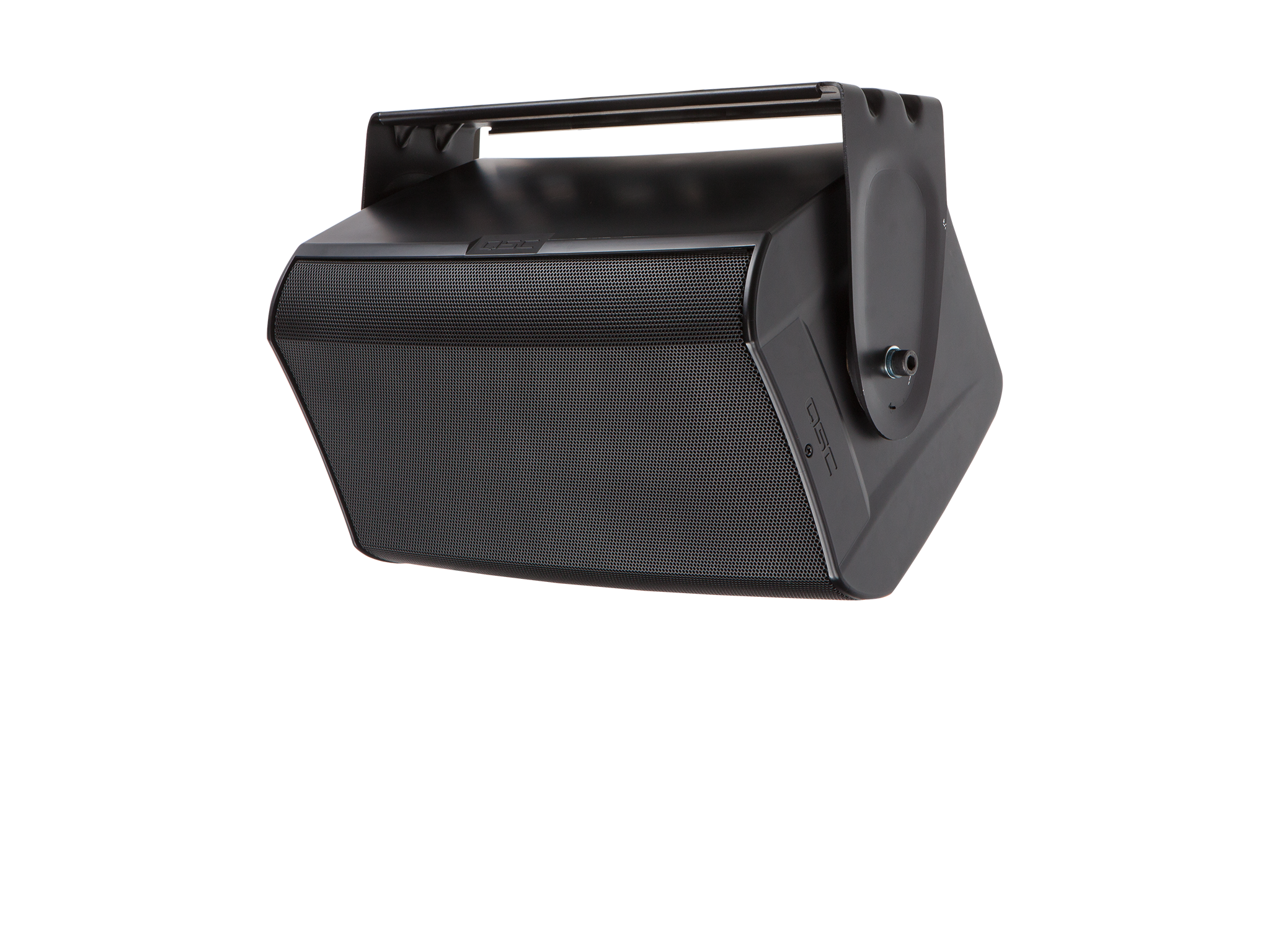 그릴 및 요크 마운트가 있는 검정색 AD-S8T 라우드스피커의 전면 좌측 구도 이미지
